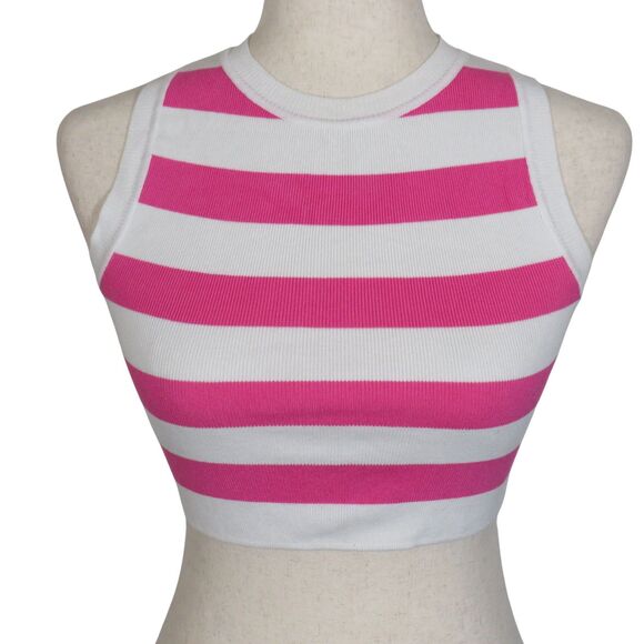 Zara Pink And White Striped Lightweight Knit Cropped Tank Top Size Small - Picture 1 of 7